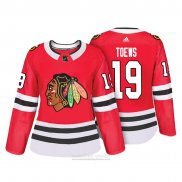 Camiseta Hockey Mujer Chicago Blackhawks 19 Jonathan Toews Autentico Jugador Rojo