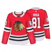 Camiseta Hockey Mujer Chicago Blackhawks 81 Marian Hossa Autentico Jugador Rojo