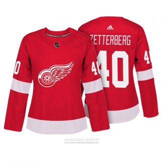 Camiseta Hockey Mujer Detroit Red Wings 40 Henrik Zetterberg Autentico Jugador Rojo