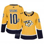 Camiseta Hockey Mujer Nashville Predators 10 Colton Sissons Primera Autentico Jugador Amarillo