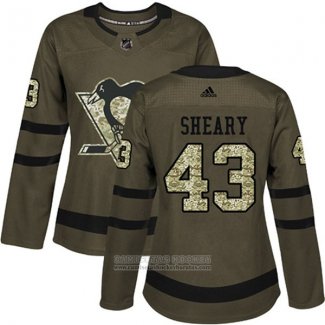 Camiseta Hockey Mujer Pittsburgh Penguins 43 Conor Sheary Salute To Service 2018 Verde