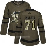 Camiseta Hockey Mujer Pittsburgh Penguins 71 Evgeni Malkin Salute To Service 2018 Verde