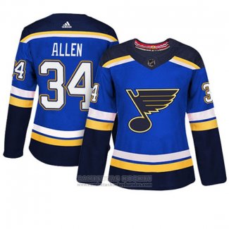 Camiseta Hockey Mujer St. Louis Blues 34 Jake Allen Primera Adizero Jugador Azul