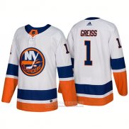 Camiseta Hockey New York Islanders 1 Thomas Greiss New Outfitted 2018 Blanco