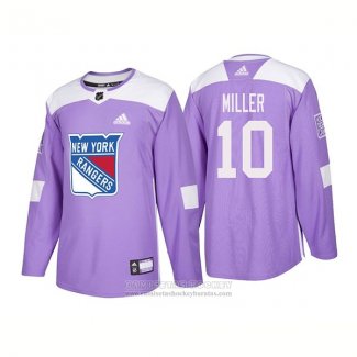 Camiseta Hockey New York Rangers 10 J.t. Miller Autentico 2018 Fights Cancer Violeta