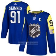 Camiseta Hockey Tampa Bay Lightning 91 Steven Stamkos Azul 2018 All Star Atlantic Division Autentico Stitched