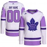 Camiseta Hockey Toronto Maple Leafs Personalizada Fights Cancer Autentico Blanco Violeta