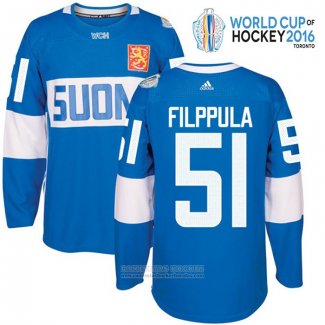 Camiseta Hockey Finlandia Valtteri Filppula 51 Premier 2016 World Cup Azul