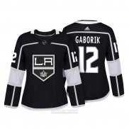 Camiseta Hockey Mujer Los Angeles Kings 12 Marian Gaborik Autentico Jugador Negro