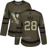 Camiseta Hockey Mujer Pittsburgh Penguins 28 Ian Cole Salute To Service 2018 Verde