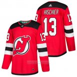 Camiseta Hockey New Jersey Devils 13 Nico Hischier Autentico Primera 2018 Rojo