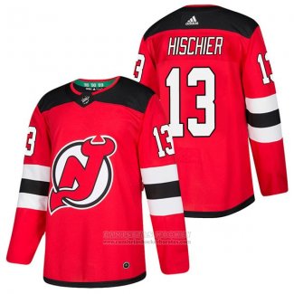 Camiseta Hockey New Jersey Devils 13 Nico Hischier Autentico Primera 2018 Rojo