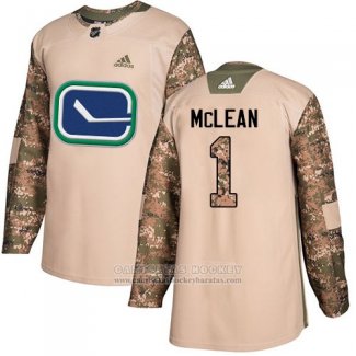 Camiseta Hockey Nino Vancouver Canucks 1 Kirk Mclean Camuflaje Autentico 2017 Dia De Los Veteranos Stitched