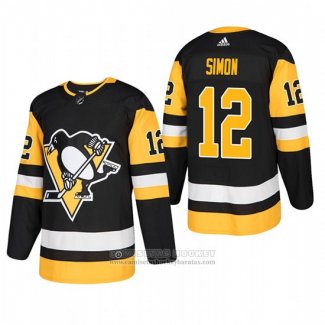 Camiseta Hockey Pittsburgh Penguins 12 Dominik Simon Primera Autentico Jugador Negro