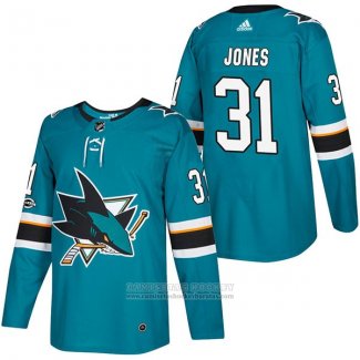 Camiseta Hockey San Jose Sharks 31 Martin Jones Autentico Primera 2018 Verde