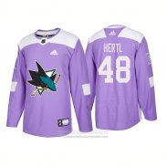 Camiseta Hockey San Jose Sharks 48 Tomas Hertl Autentico 2018 Fights Cancer Violeta