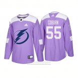 Camiseta Hockey Tampa Bay Lightning 55 Braydon Coburn Autentico 2018 Fights Cancer Violeta