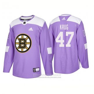 Camiseta Hockey Boston Bruins Torey Krug Autentico 2018 Fights Cancer Violeta