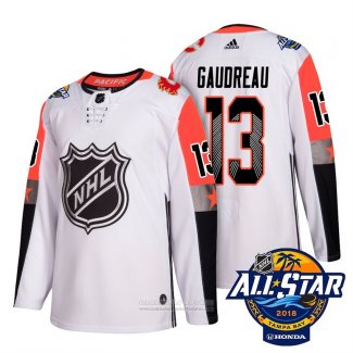 Camiseta Hockey Calgary Flames 13 Johnny Gaudreau Blanco 2018 All Star Autentico