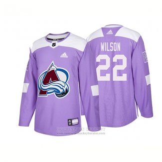 Camiseta Hockey Colorado Avalanche 22 Colin Wilson Autentico 2018 Fights Cancer Violeta