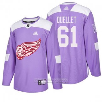 Camiseta Hockey Detroit Red Wings Xavier Ouellet 2018 Fights Cancer Violeta