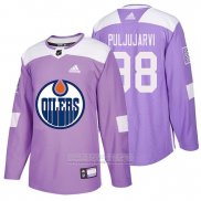 Camiseta Hockey Edmonton Oilers Jesse Puljujarvi 2018 Fights Cancer Violeta