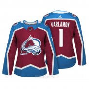 Camiseta Hockey Mujer Colorado Avalanche 1 Semyon Varlamov Autentico Jugador Maroon