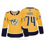 Camiseta Hockey Mujer Nashville Predators 74 Juuse Saros Autentico Jugador Amarillo