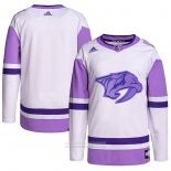 Camiseta Hockey Nashville Predators Fights Cancer Autentico Blank Practice Blanco Violeta