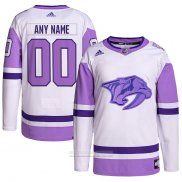 Camiseta Hockey Nashville Predators Personalizada Fights Cancer Autentico Blanco Violeta