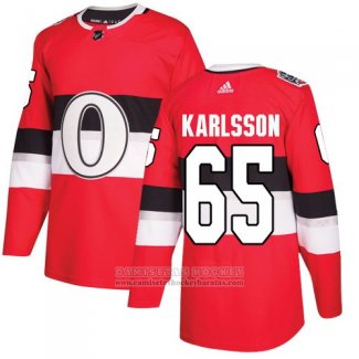 Camiseta Hockey Nino Ottawa Senators 65 Erik Karlsson Rojo Autentico 2017 100 Classic Stitched