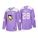 Camiseta Hockey Pittsburgh Penguins 28 Ian Cole Autentico 2018 Fights Cancer Violeta