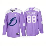 Camiseta Hockey Tampa Bay Lightning 88 Andrei Vasilevskiy Autentico 2018 Fights Cancer Violeta