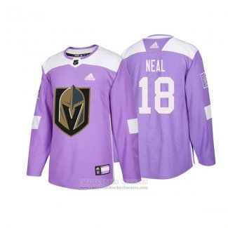 Camiseta Hockey Vegas Golden Knights 18 James Neal Autentico 2018 Fights Cancer Violeta