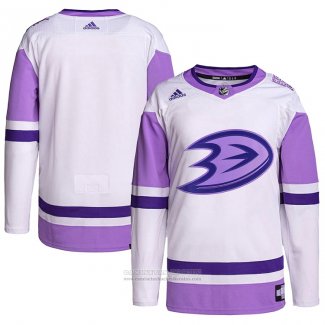 Camiseta Hockey Anaheim Ducks Fights Cancer Autentico Blank Practice Blanco Violeta