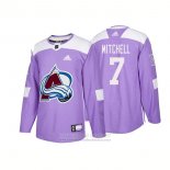 Camiseta Hockey Colorado Avalanche 7 John Mitchell Autentico 2018 Fights Cancer Violeta