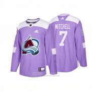 Camiseta Hockey Colorado Avalanche 7 John Mitchell Autentico 2018 Fights Cancer Violeta