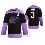 Camiseta Hockey Columbus Blue Jackets Seth Jones 2019 Fights Cancer Negro