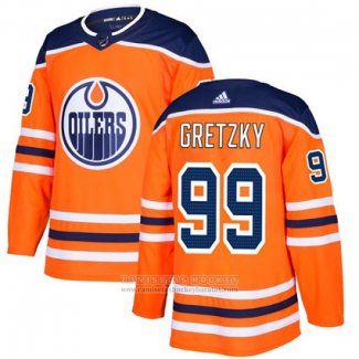 Camiseta Hockey Edmonton Oilers 99 Wayne Gretzky Naranja Primera Autentico Stitched