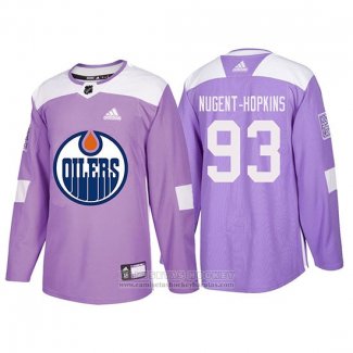 Camiseta Hockey Edmonton Oilers Ryan Nugent Hopkins 2018 Fights Cancer Violeta