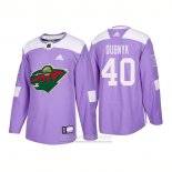 Camiseta Hockey Minnesota Wild 40 Devan Dubnyk Autentico 2018 Fights Cancer Violeta