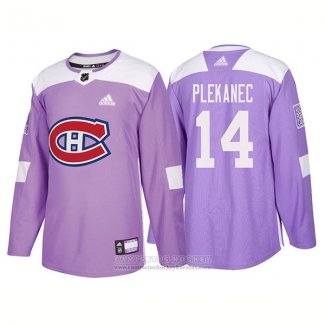 Camiseta Hockey Montreal Canadiens 14 Tomas Plekanec Autentico 2018 Fights Cancer Violeta