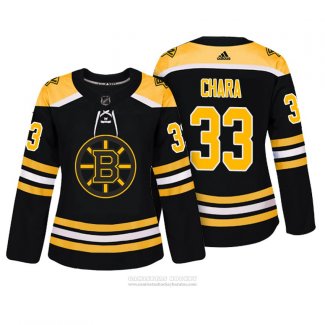 Camiseta Hockey Mujer Boston Bruins 33 Zdeno Chara Bruins Autentico Jugador Negro