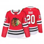 Camiseta Hockey Mujer Chicago Blackhawks 20 Brandon Saad Autentico Jugador Rojo