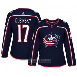 Camiseta Hockey Mujer Columbus Blue Jackets 17 Brandon Dubinsky Adizero Jugador Primera Azul