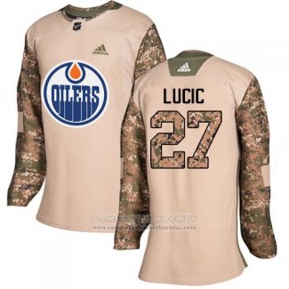 Camiseta Hockey Mujer Edmonton Oilers 27 Milan Lucic Autentico 2017 Dia De Los Veteranos Stitched Camuflaje