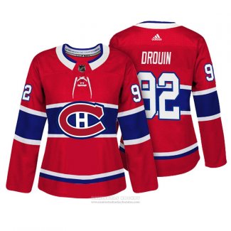 Camiseta Hockey Mujer Montreal Canadiens 92 Jonathan Drouin Autentico Jugador Rojo