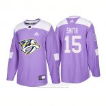 Camiseta Hockey Nashville Predators 15 Craig Smith Autentico 2018 Fights Cancer Violeta