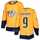 Camiseta Hockey Nashville Predators 9 Filip Forsberg Amarillo Primera Autentico Stitched