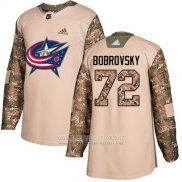 Camiseta Hockey Nino Columbus Blue Jackets 72 Sergei Bobrovsky Camuflaje Autentico 2017 Dia De Los Veteranos Stitched